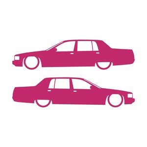 Set Of 2 Lowered Car Silhouette Decal Stickers For Cadillac Fleetwood 2nd Gen 1993-96 Pink