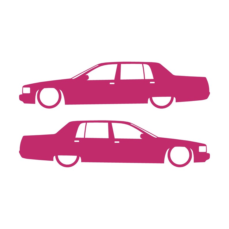 Set Of 2 Lowered Car Silhouette Decal Stickers For Cadillac Fleetwood 2nd Gen 1993-96 Pink