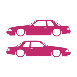 Juego de 2 pegatinas con silueta de coche rebajado para Ford Mustang Fox Body Notchback 1987-93 Rosa