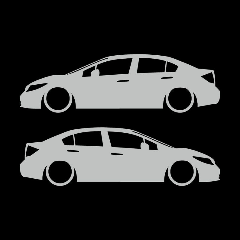Set Of 2 Lowered Car Silhouette Decal Stickers For Honda Civic FB 9th Gen Sedan Light Grey