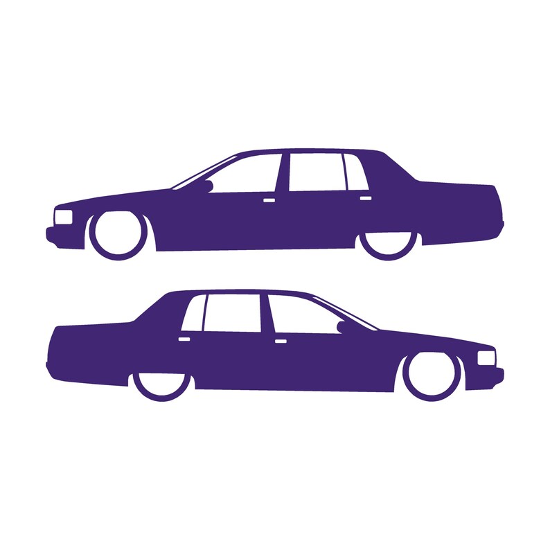 Set Of 2 Lowered Car Silhouette Decal Stickers For Cadillac Fleetwood 2nd Gen 1993-96 Purple