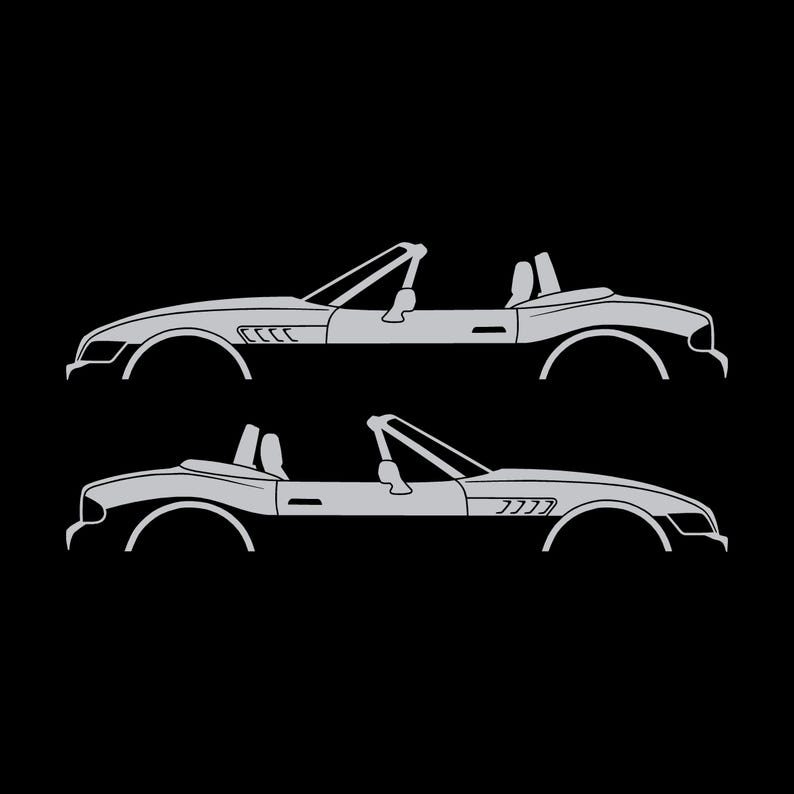 Set Of 2 Car Silhouette Decal Stickers For BMW Z3 Roadster Silver