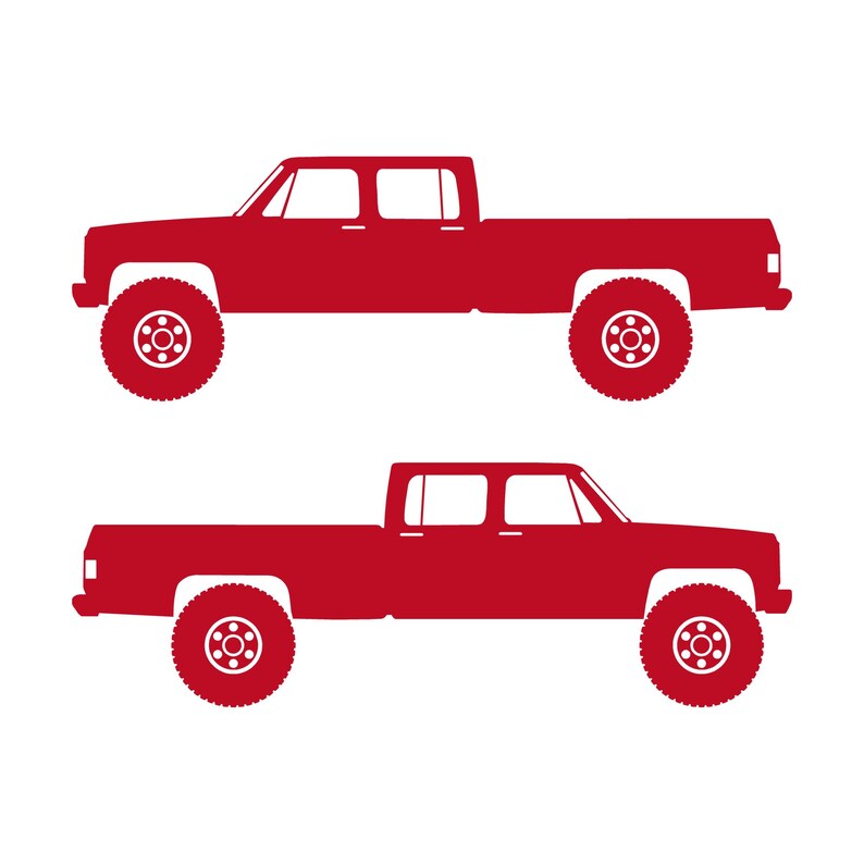 Conjunto de 2 adesivos com silhueta de carro para caminhonete Chevrolet C30 Dually Classic C10 de 3ª geração Vermelho