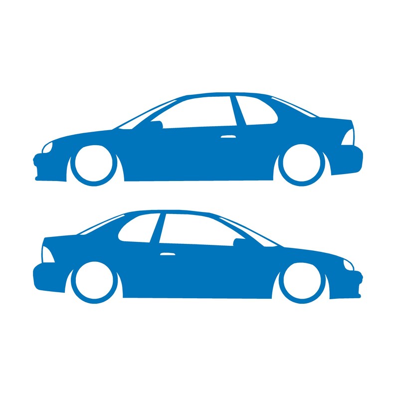 Set Of 2 Lowered Car Silhouette Decal Stickers For Dodge Neon 1st Gen 1994-99 Coupe Sky Blue