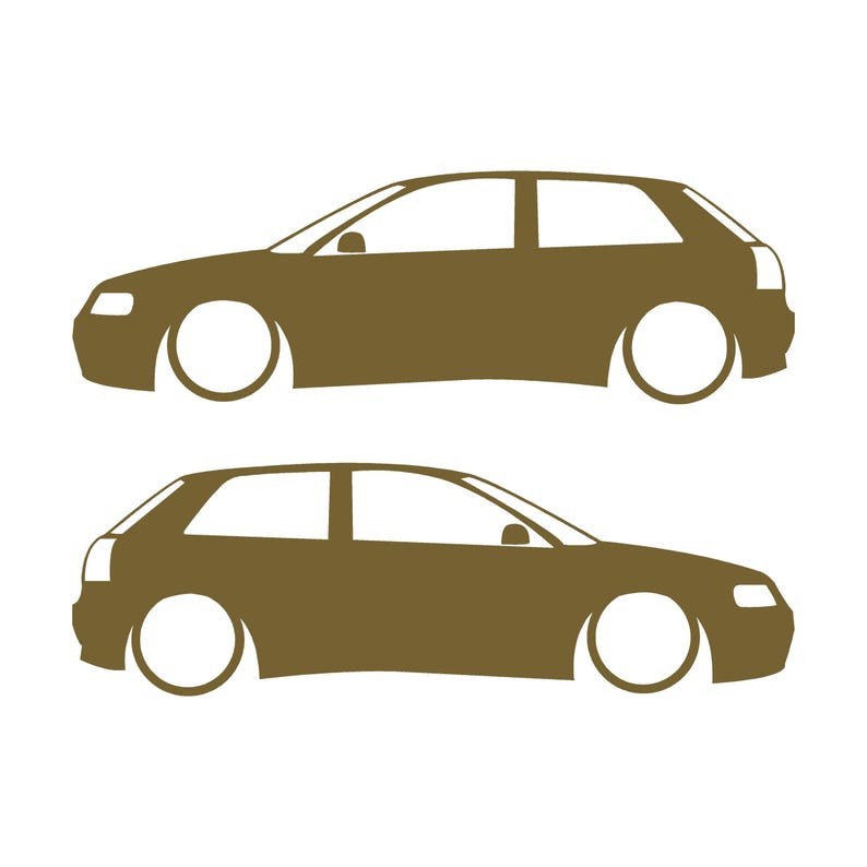 Set Of 2 Lowered Car Silhouette Decal Stickers For Audi A3 S3 8L 1996-2003 Gold