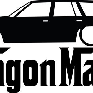 May include: Black silhouette of a station wagon with large wheels, above the words "Wagon Mafia" in bold, stylized font. The image is a graphic design, likely for apparel or car-related merchandise.