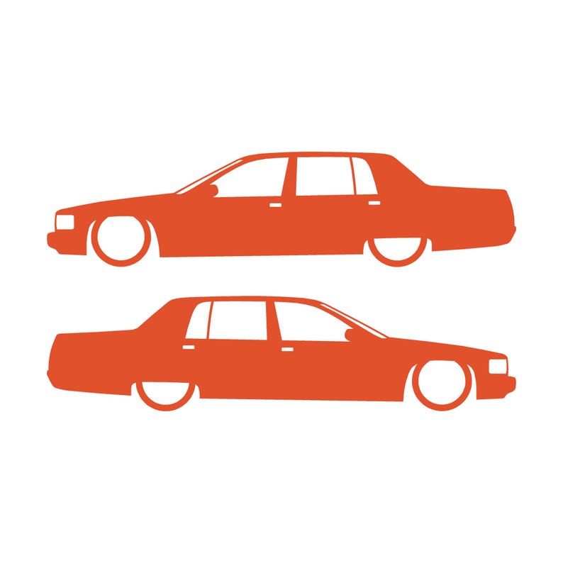 Set Of 2 Lowered Car Silhouette Decal Stickers For Cadillac Fleetwood 2nd Gen 1993-96 Orange