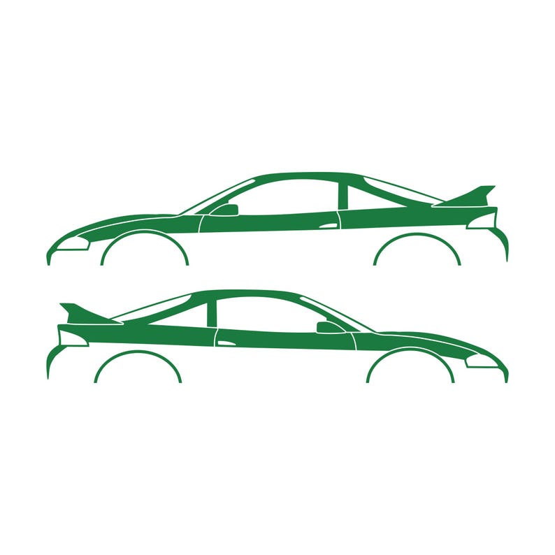 Set Of 2 Car Silhouette Decal Stickers For Mitsubishi Eclipse 2nd Gen 2Gb 1997-99 GS-T GSX Rear Spoiler Green