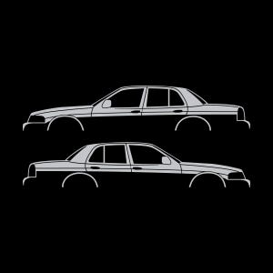 Juego de 2 pegatinas con silueta de coche para Ford Crown Victoria de 2.ª generación Plata