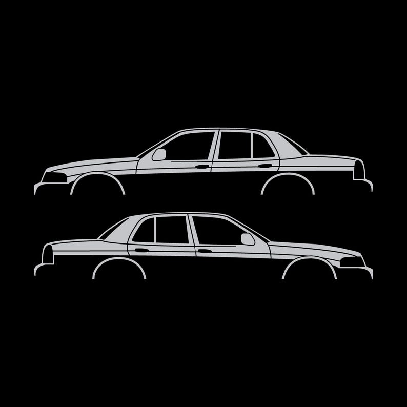 Juego de 2 pegatinas con silueta de coche para Ford Crown Victoria de 2.ª generación Plata