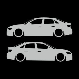 Set Of 2 Lowered Car Silhouette Decal Stickers For Audi S3 3rd Gen 8v Facelift 2016-20 Sedan Light Grey