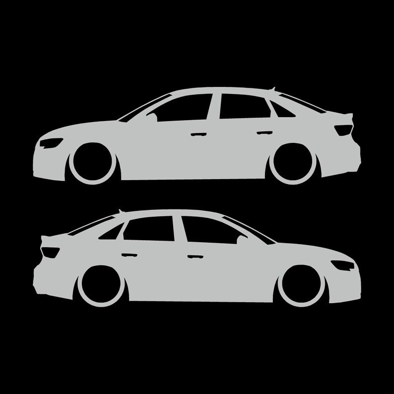 Set Of 2 Lowered Car Silhouette Decal Stickers For Audi S3 3rd Gen 8v Facelift 2016-20 Sedan Light Grey