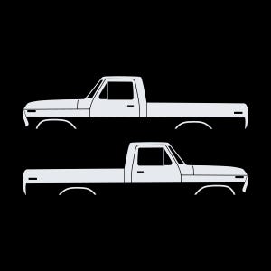 Juego de 2 calcomanías con silueta de auto para Ford F100 de sexta generación con caja corta. Blanco