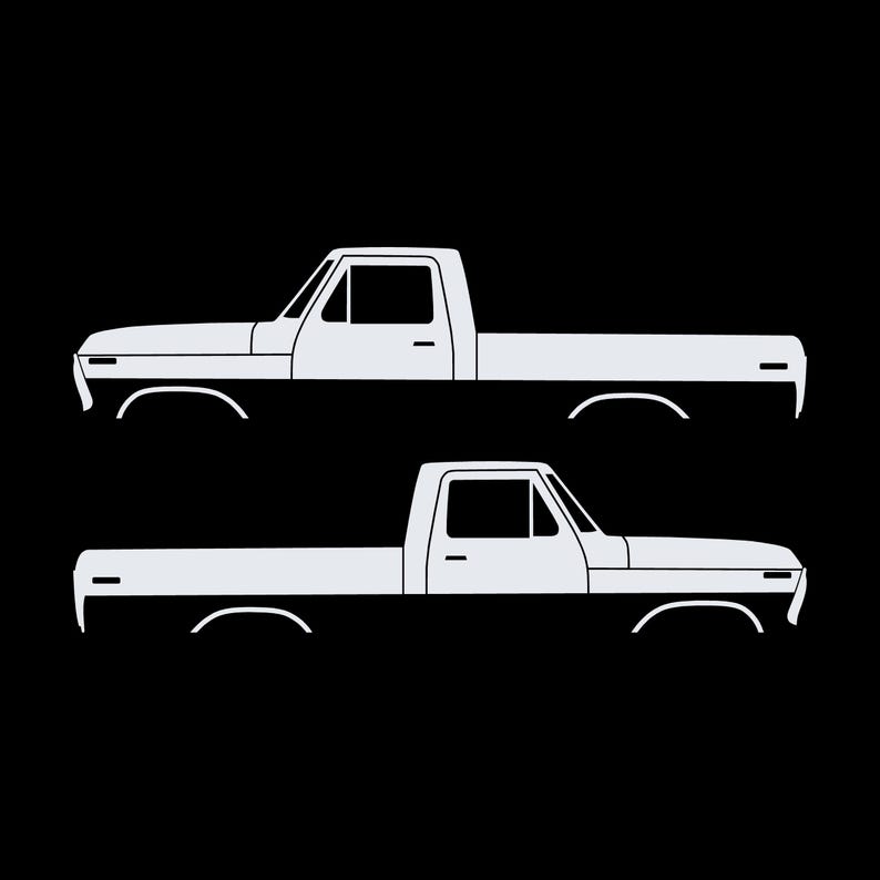 Juego de 2 calcomanías con silueta de auto para Ford F100 de sexta generación con caja corta. Blanco