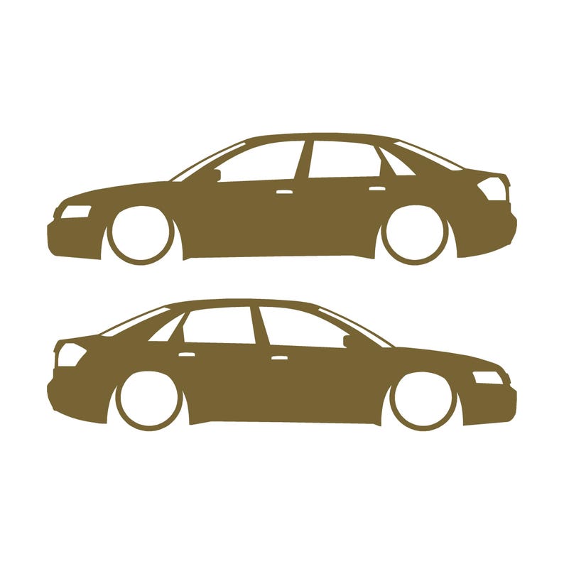 Set Of 2 Lowered Car Silhouette Decal Stickers For Audi A4 S6 B6 Saloon Sedan Gold