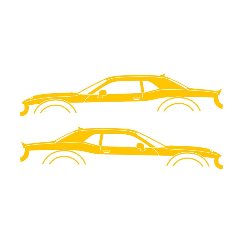 Ensemble de 2 autocollants silhouette de voiture pour Dodge Challenger Hellcat Jaune