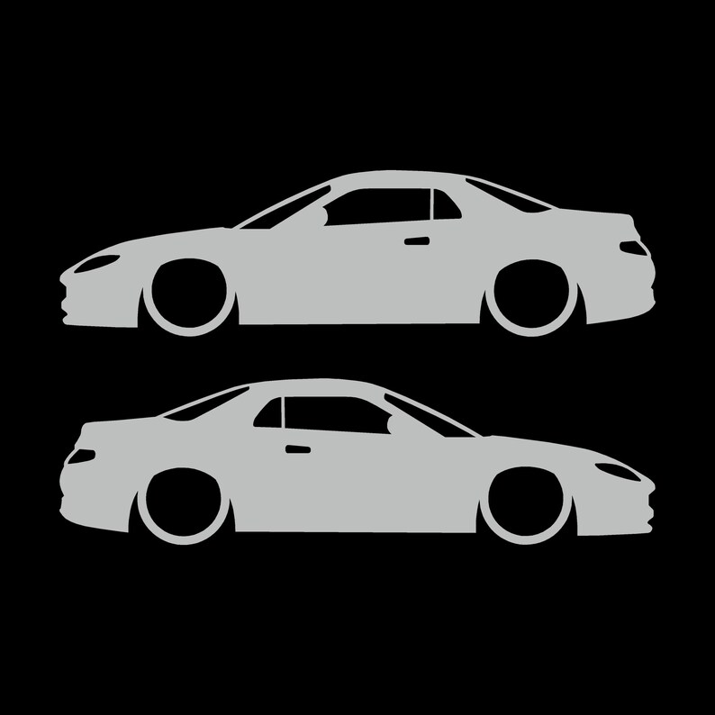 Set di 2 adesivi con silhouette di auto ribassate per Mitsubishi FTO Light Grey