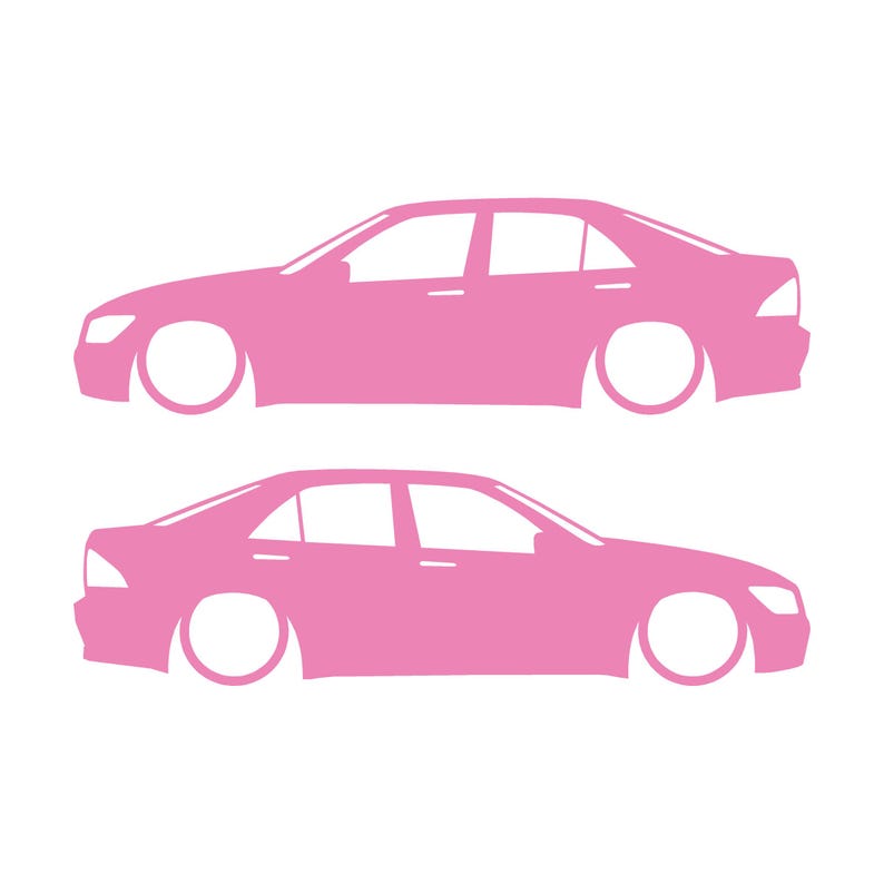 Set Of 2 Lowered Car Silhouette Decal Stickers For Toyota Altezza Soft Pink
