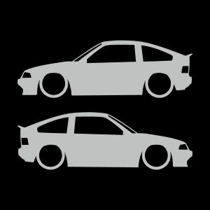 Set Of 2 Lowered Car Silhouette Decal Stickers For Honda CRX Si AF 1984–1987 1st Gen Light Grey