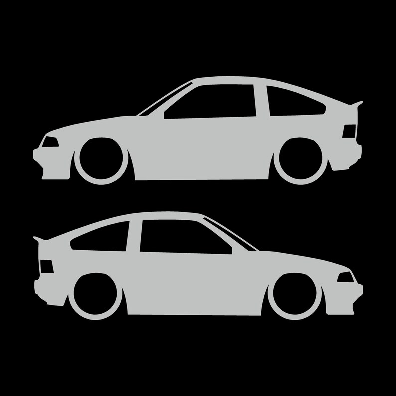 Set Of 2 Lowered Car Silhouette Decal Stickers For Honda CRX Si AF 1984–1987 1st Gen Light Grey