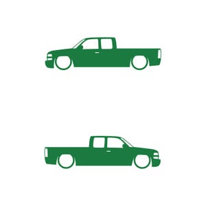 Set Of 2 Lowered Truck Silhouette Decal Stickers For Chevrolet Silverado Extended Cab 1999- 2002 Pickup Green