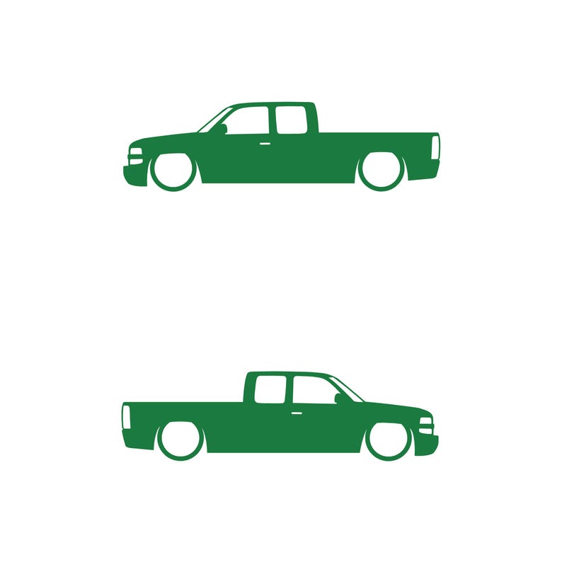Set Of 2 Lowered Truck Silhouette Decal Stickers For Chevrolet Silverado Extended Cab 1999- 2002 Pickup Green