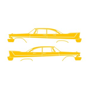 Set Of 2 Car Silhouette Decal Stickers For 1957-58 Plymouth Belvedere Sport Fury 4-door Yellow