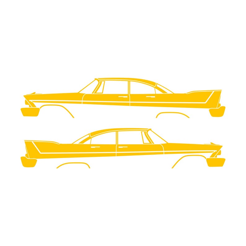 Set Of 2 Car Silhouette Decal Stickers For 1957-58 Plymouth Belvedere Sport Fury 4-door Yellow