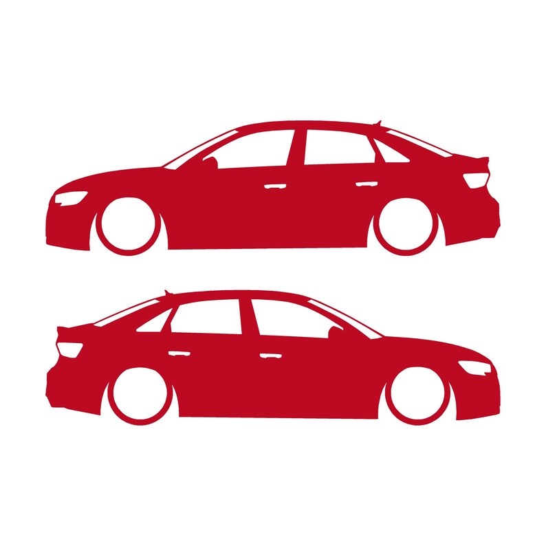 Set Of 2 Lowered Car Silhouette Decal Stickers For Audi S3 3rd Gen 8v Facelift 2016-20 Sedan Red