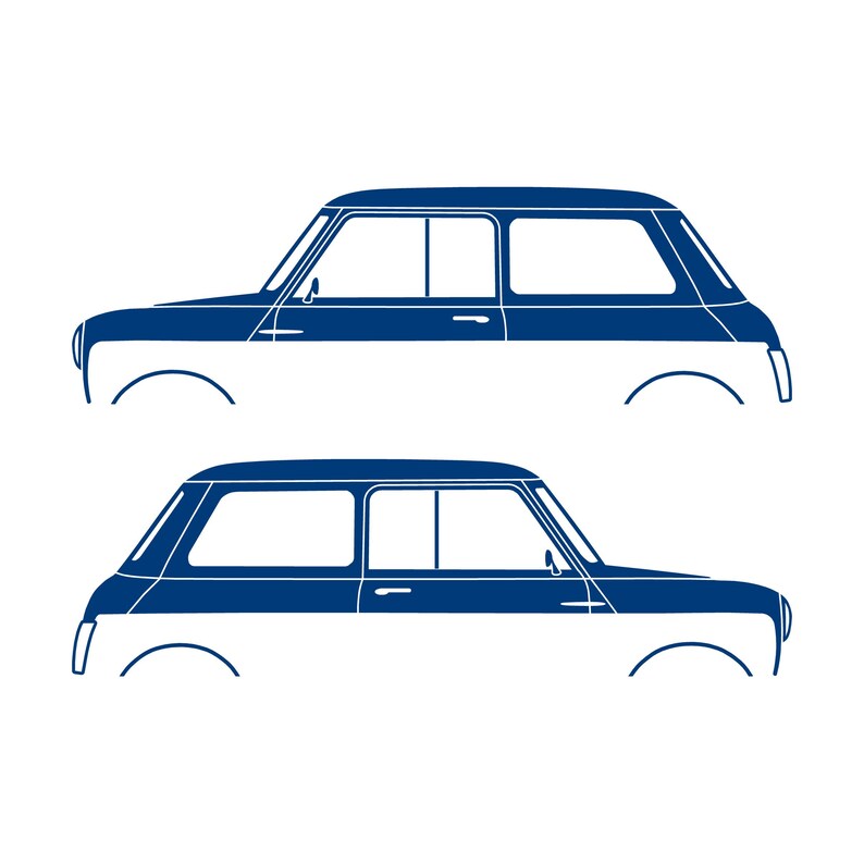 Set Of 2 Car Silhouette Decal Stickers For Classic Mk2 Mini Cooper Hatchback Blue