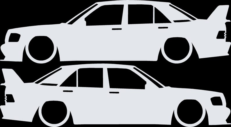 Set Of 2 Car Silhouette Decal Stickers For The Mercedes 190e White