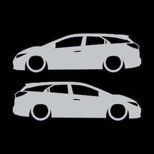 Set Of 2 Lowered Car Silhouette Decal Stickers For Honda Civic 9th Gen Tourer Silver
