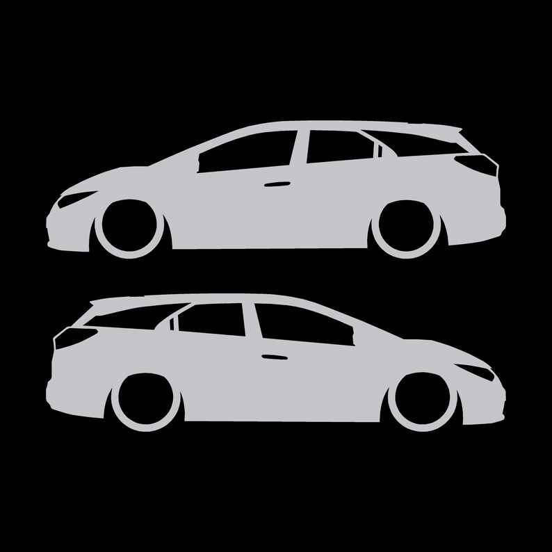 Set Of 2 Lowered Car Silhouette Decal Stickers For Honda Civic 9th Gen Tourer Silver
