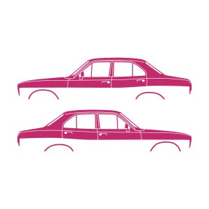Set med 2 silhuettdekaler för Ford Escort Mk1 2-dörrars Sedan Coupé Rosa