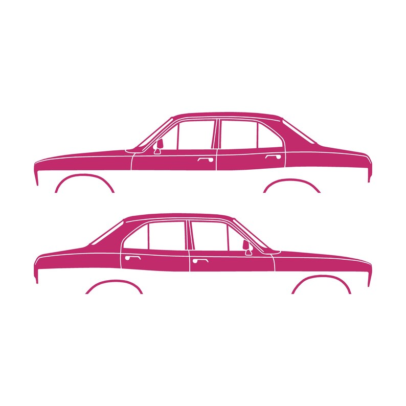 Set med 2 silhuettdekaler för Ford Escort Mk1 2-dörrars Sedan Coupé Rosa