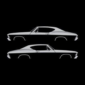 Set Of 2 Car Silhouette Decal Stickers For 1968 Chevrolet Chevelle SS Malibu Hardtop Coupe Silver