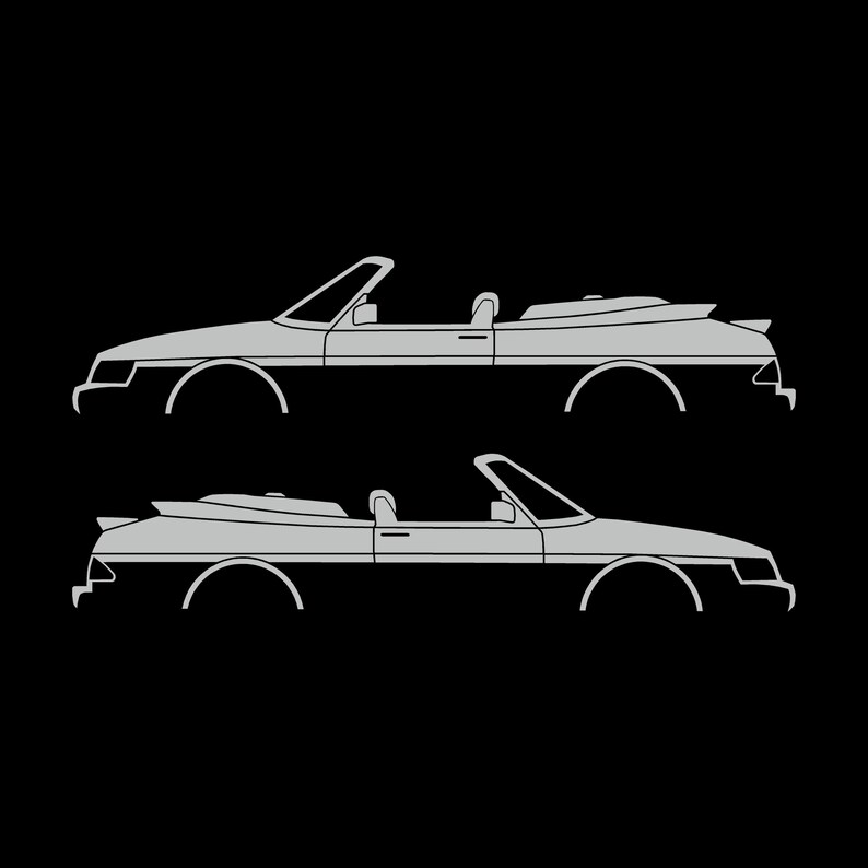 Set med 2 silhuettdekaler för Saab 900 1:a generationens cabriolet Light Grey
