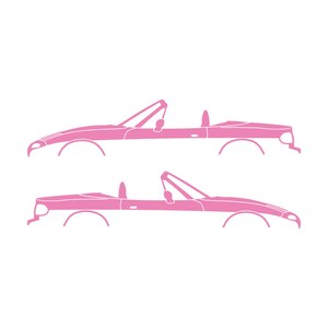 Set Of 2 Lowered Car Silhouette Decal Stickers For Mazda Miata MX5 NA Soft Pink