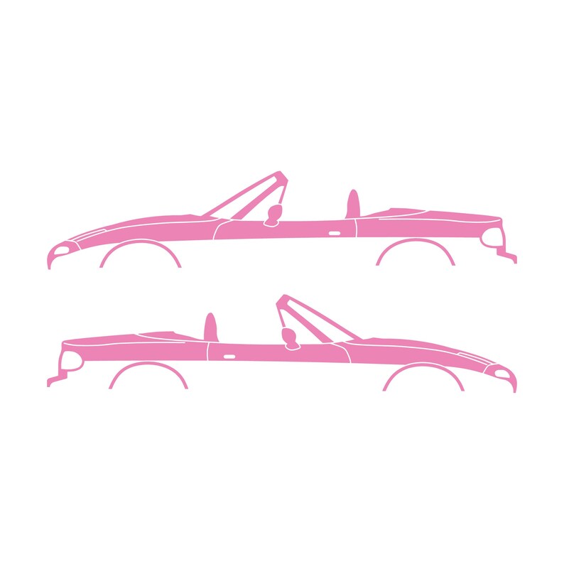 Set Of 2 Lowered Car Silhouette Decal Stickers For Mazda Miata MX5 NA Soft Pink