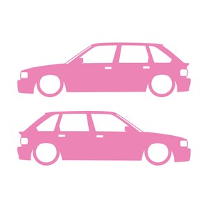 Set Of 2 Lowered Car Silhouette Decal Stickers For MG Maestro Turbo Soft Pink