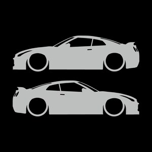 Set Of 2 Lowered Car Silhouette Decal Stickers For Nissan GT-R R35 Light Grey