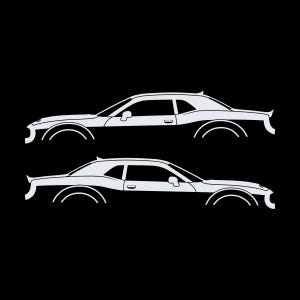 Ensemble de 2 autocollants silhouette de voiture pour Dodge Challenger Hellcat Blanc
