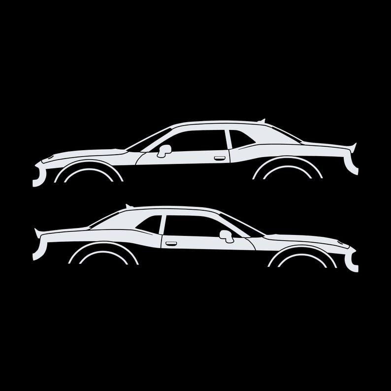 Ensemble de 2 autocollants silhouette de voiture pour Dodge Challenger Hellcat Blanc