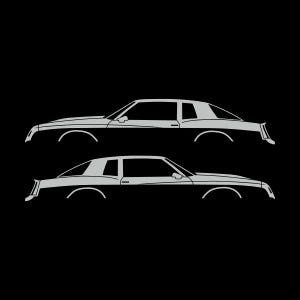 Conjunto de 2 adesivos com silhueta de carro para Chevrolet Monte Carlo Aero SS G-Body Coupé Light Grey