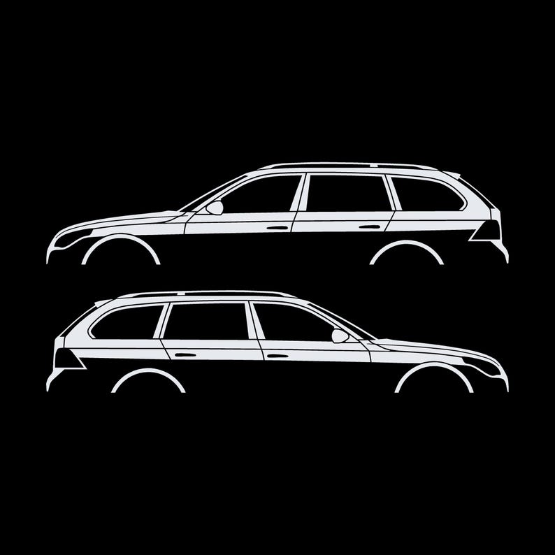 Set Of 2 Car Silhouette Decal Stickers For BMW E61 5-series Touring White