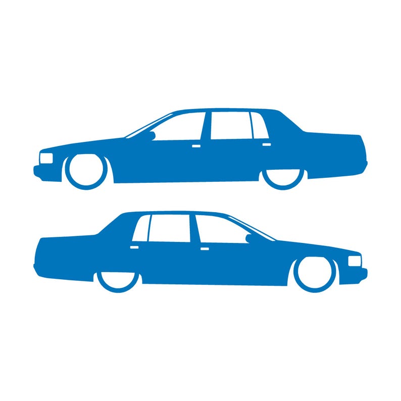 Set Of 2 Lowered Car Silhouette Decal Stickers For Cadillac Fleetwood 2nd Gen 1993-96 Sky Blue
