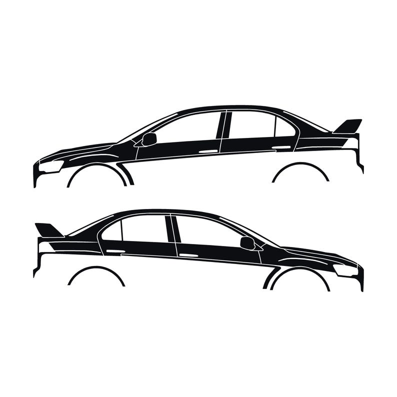 Set Of 2 Lowered Car Silhouette Decal Stickers For Mitsubishi Lancer Evo X 10 Black