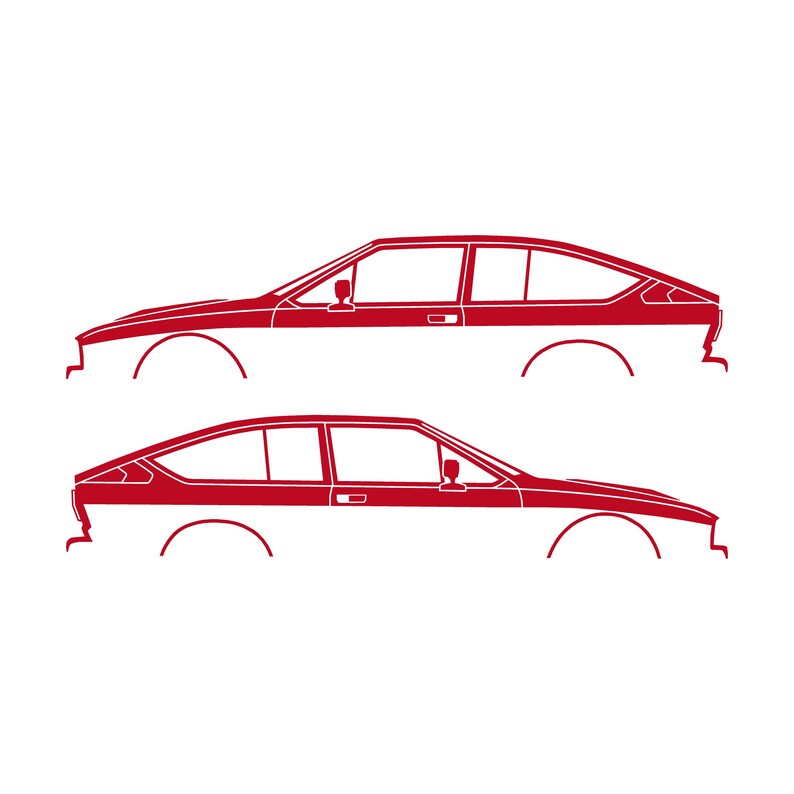 Set van 2 autosilhouet-stickers voor de Alfa Romeo GTV6 Coupé Rood