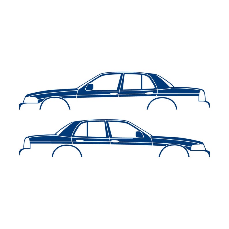 Juego de 2 pegatinas con silueta de coche para Ford Crown Victoria de 2.ª generación Azul