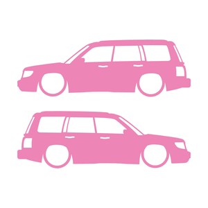 Set Of 2 Lowered Car Silhouette Decal Stickers For Subaru Forester 1st Gen SF Soft Pink